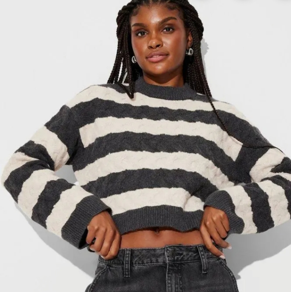 Charcoal Stripe Cable Knit Sweater